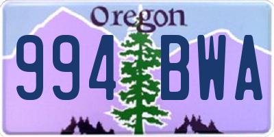 OR license plate 994BWA