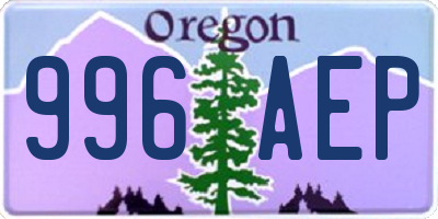 OR license plate 996AEP