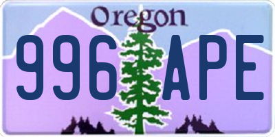 OR license plate 996APE