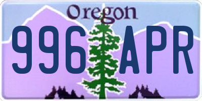 OR license plate 996APR