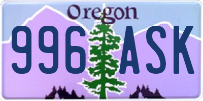 OR license plate 996ASK