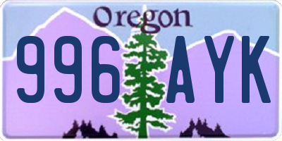 OR license plate 996AYK