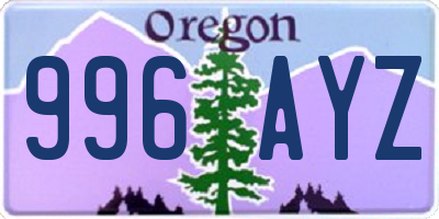 OR license plate 996AYZ