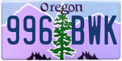 OR license plate 996BWK