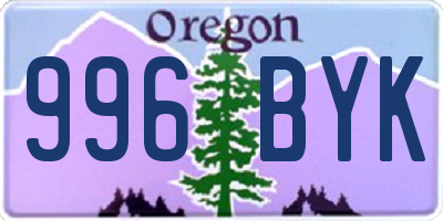 OR license plate 996BYK