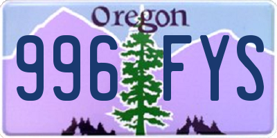 OR license plate 996FYS