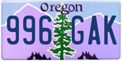 OR license plate 996GAK
