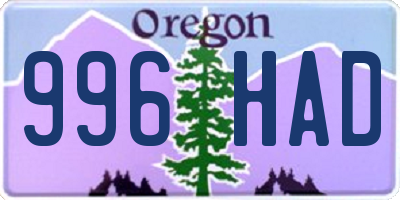 OR license plate 996HAD