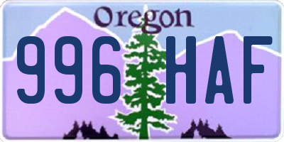 OR license plate 996HAF