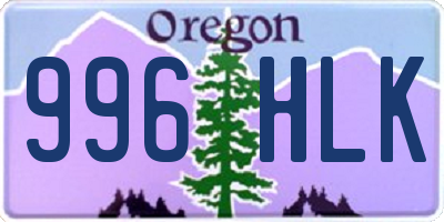 OR license plate 996HLK