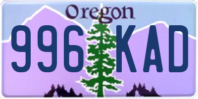 OR license plate 996KAD