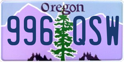 OR license plate 996QSW
