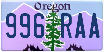 OR license plate 996RAA