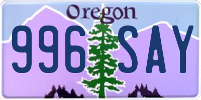 OR license plate 996SAY