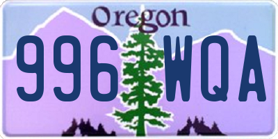 OR license plate 996WQA