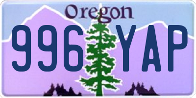 OR license plate 996YAP