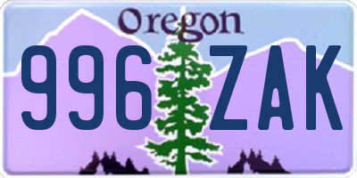 OR license plate 996ZAK