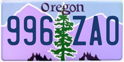 OR license plate 996ZAO