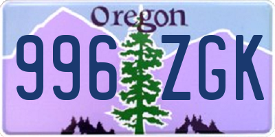 OR license plate 996ZGK