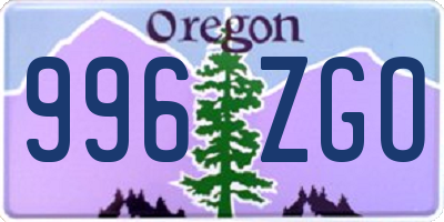 OR license plate 996ZGO