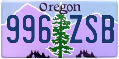 OR license plate 996ZSB