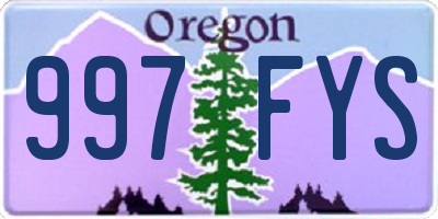 OR license plate 997FYS