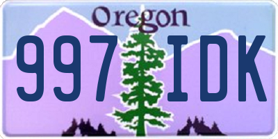 OR license plate 997IDK