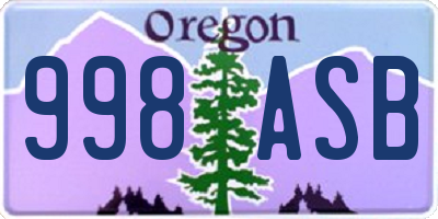 OR license plate 998ASB