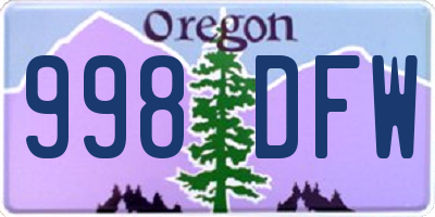 OR license plate 998DFW