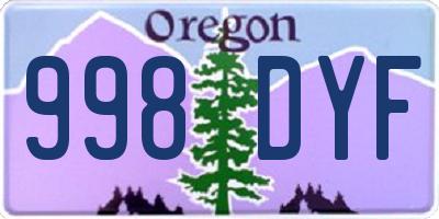 OR license plate 998DYF