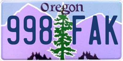 OR license plate 998FAK