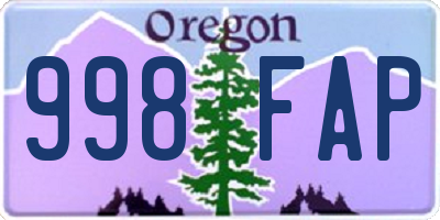 OR license plate 998FAP