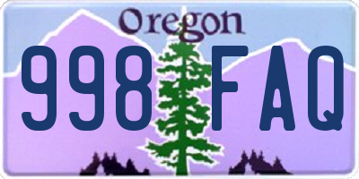 OR license plate 998FAQ