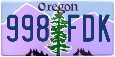 OR license plate 998FDK