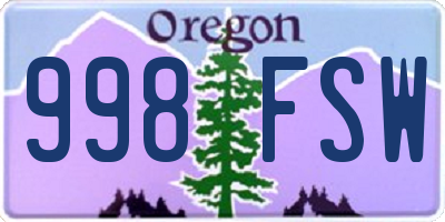 OR license plate 998FSW