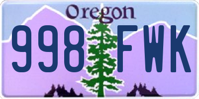 OR license plate 998FWK