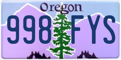 OR license plate 998FYS