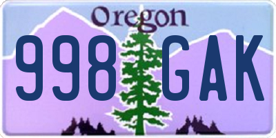 OR license plate 998GAK