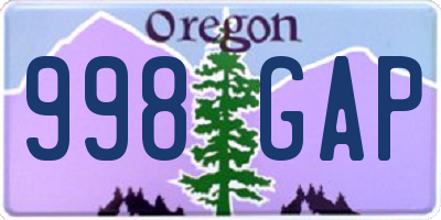 OR license plate 998GAP