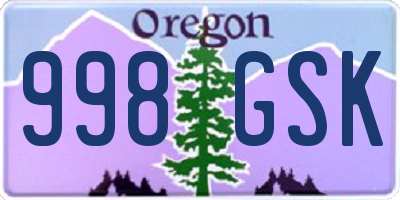 OR license plate 998GSK