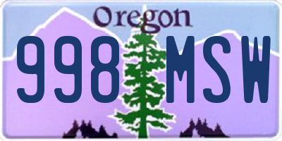 OR license plate 998MSW