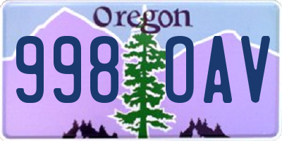 OR license plate 998OAV