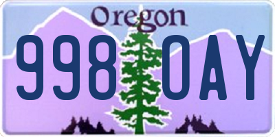 OR license plate 998OAY
