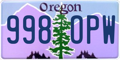 OR license plate 998OPW