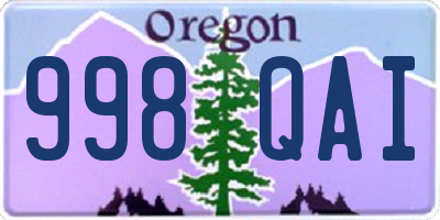 OR license plate 998QAI