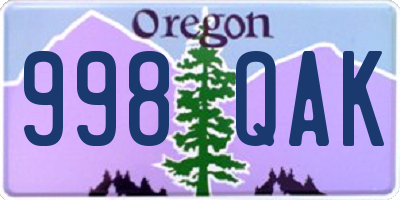 OR license plate 998QAK