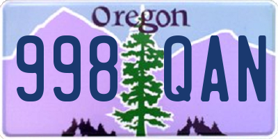 OR license plate 998QAN