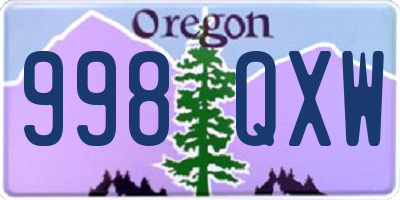 OR license plate 998QXW