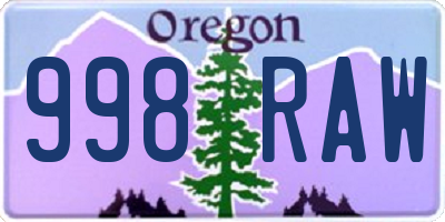 OR license plate 998RAW