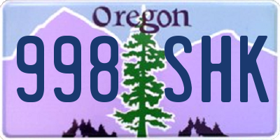 OR license plate 998SHK